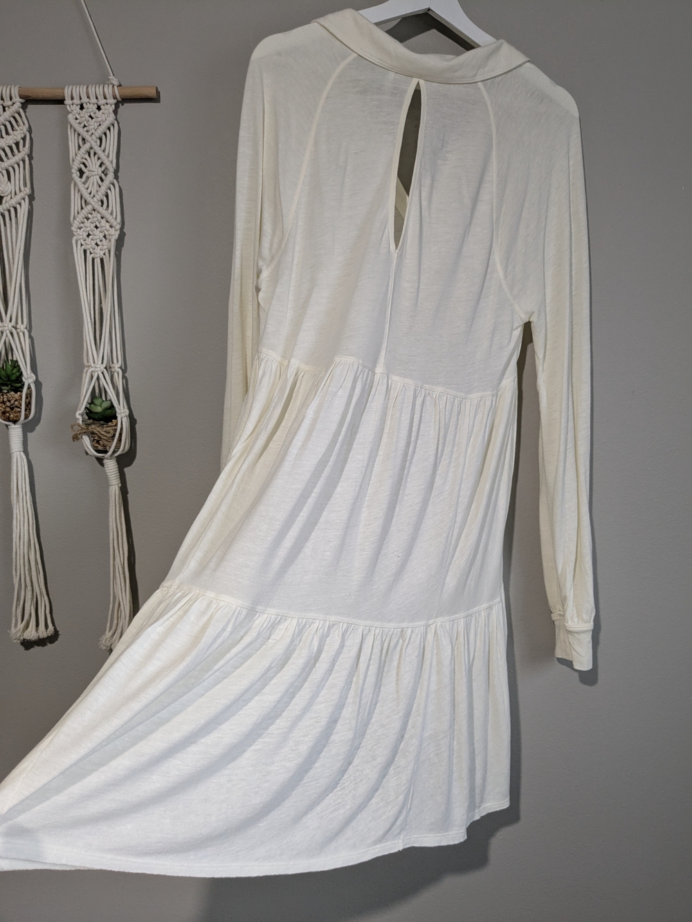 Free People Best Girl Cream Long-Sleeve Button Keyhole Tiered Tunic Top Dress M - Picture 6 of 13